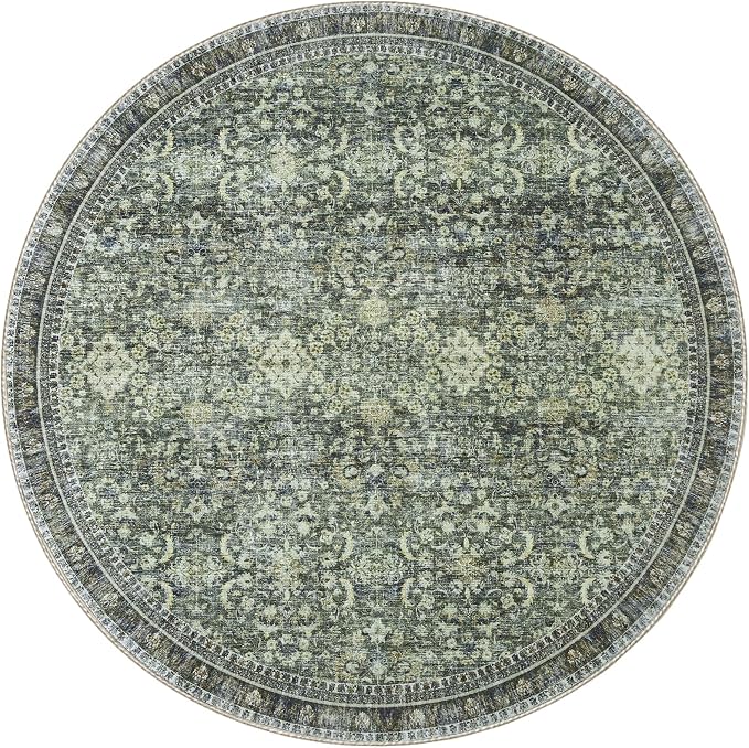 Sasttie Round Rugs 6ft, Ultra-Soft Washable Circle Rug, Low Pile Foldable Thin rugs with Non-Slip Backing, Skin-Friendly Stain Resistant Carpet for Living Room, Bedroom, Kitchen, Dorm, 6ft, Dark Green