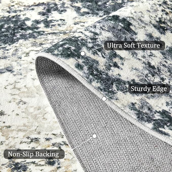 LOVORAL Area Rugs for Living Room: 5x8 Washable Neutral Abstract Rug for Bedroom Large Soft Modern Dining Room Rugs Indoor Floor Low Pile Carpet for Home Office Nursery - Blue Grey
