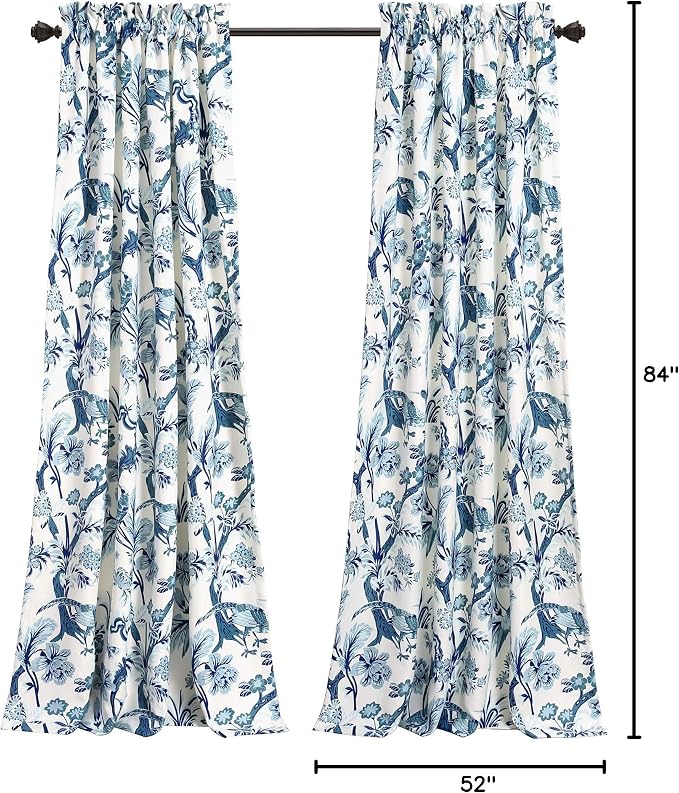 Lush Decor Dolores Light Filtering Window Panels, Pair, 52" W x 84" L, Blue - Floral Curtains for Bedroom - Vintage Curtains - Coquette Room Decor