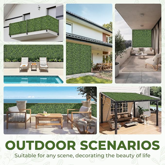 Artificial 20"x20" (24 Pieces) Boxwood Grass Wall Panels Screen | UV-Anti Faux Green Leaf Privacy Fence, Garden/Backyard/Patio/Balcony/Party Greenery Hedge Backdrop, Indoor Outdoor Decor