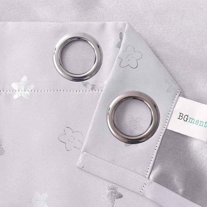 BGment Nursery Curtains for Kids Room, Star and Moon Room Darkening Curtains for Girls Boys Bedroom, BlackoutThermal Insulated Decoration Window Grommet Curtains, 2 Panels, 42 x 72 Inch, Greyish White