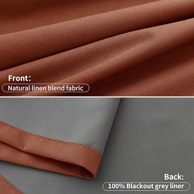 Pinch Pleated 100% Blackout Linen Curtains 120 Inches Long Insulated Thermal Soundproof Full Blackout Drapes for Bedroom Living Room Darkening Extra Long Terracotta Pinch Pleat Linen Curtains 40x120