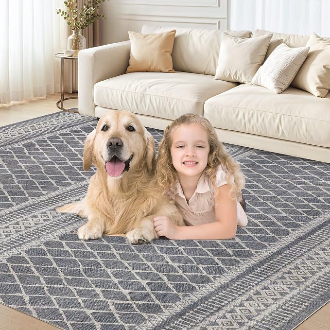 cotiled 6x9 Area Rugs Living Room Rug: Washable Boho Rugs with Non Slip Backing Large Soft Indoor Stain Resistant Carpet for Bedroom Farmhouse Dining Room Lightweight Home Decor Charcoal Grey