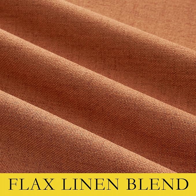 NICETOWN 100% Absolutely Blackout Linen Curtains with Thermal Insulated Liner, Terracotta, 52" Wide, 2 Panels, 95 inches Long Drapes, Grommet Retro Linen Curtains Vertical Drapes Privacy for Bedroom