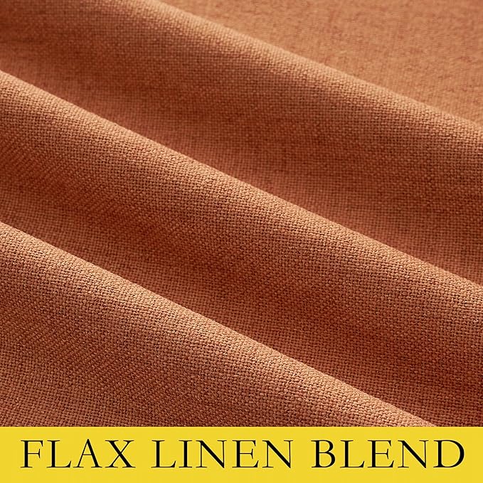 NICETOWN 100% Absolutely Blackout Linen Curtains with Thermal Insulated Liner, Terracotta, 52" Wide, 2 Panels, 84 inches Long Drapes, Grommet Retro Linen Curtains Vertical Drapes Privacy for Bedroom
