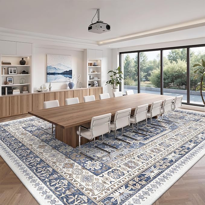 zesthome 10x14 Area Rugs,Stain Resistant Washable Rug,Ultra-Thin Rugs for Living Room,Bedroom,Non-Slip Backing Home Decor Large Area Rug (Blue/Beige,10'x14')