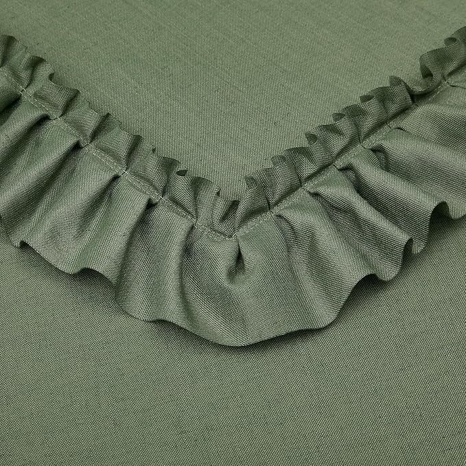 Dark Sage Green Linen Curtains 84 Inches Long, 2 Panels, W58 x L84 Inch, Linen Textured Boho Farmhouse Ruffled Curtains for Living Room, Rod Pocket Light Filtering Semi-Sheer Flowy Scalloped Curtain