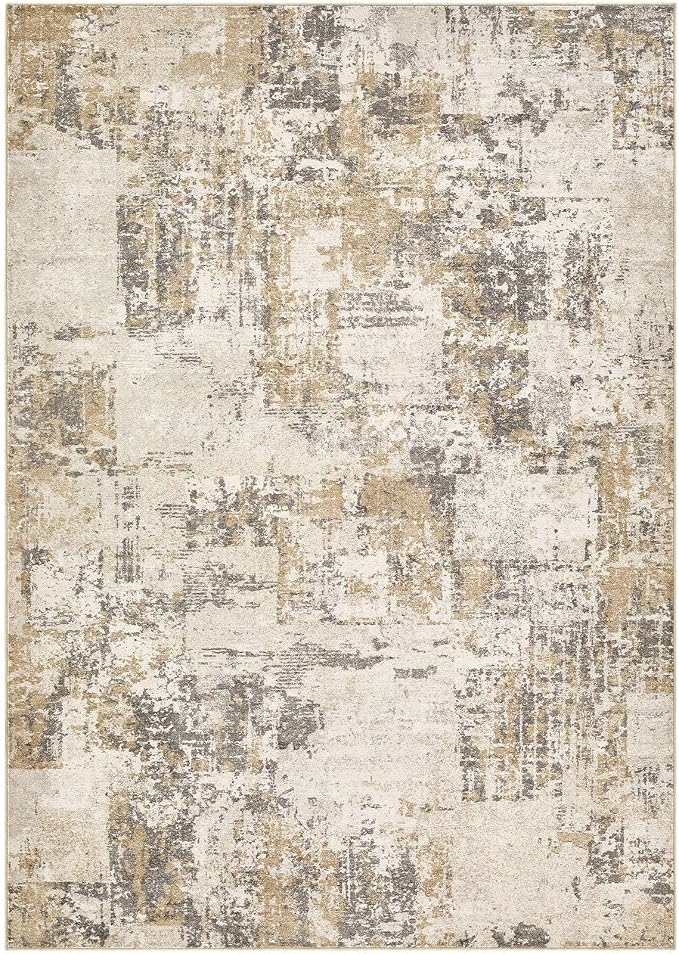 Tortania Washable 9x12 Area Rug for Living Room: Modern Abstract Neutral Large Soft Thin Rugs - Non Slip Indoor Carpet for Bedroom Dining Room Office Nursery Home Floor Decoration - Beige/Brown/Gray