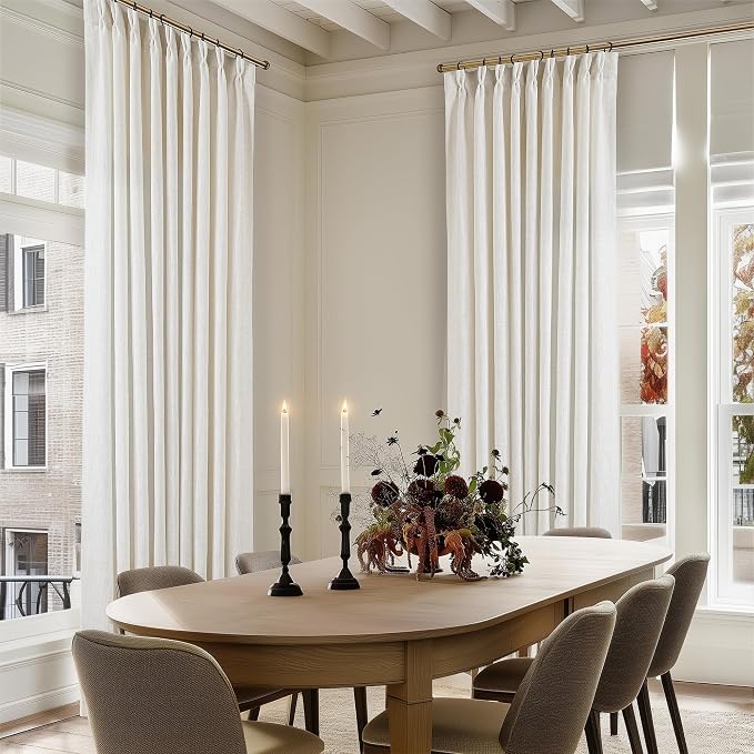 Natural Pinch Pleated Linen Curtains 102 Inches Long 60 Inch Width Linen Blend Light Filtering Window Curtains 102 Inch for Living Room Bedroom Patio Pinch Pleat Drapes Hooks Rings 1 Panel 60Wx102L