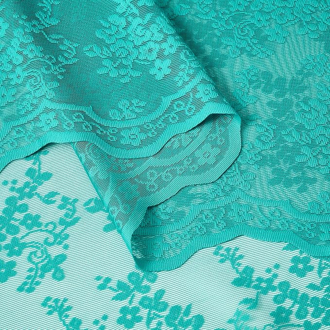 YJ YANJUN Vintage Lace Curtains 84 Inches Long-Victorian Floral Teal Sheer Curtain Panels for Living Room Bedroom Boho Farmhouse Shabby Chic Drapes Light Filtering 2 Panels 52W x 84L Dark Cyan