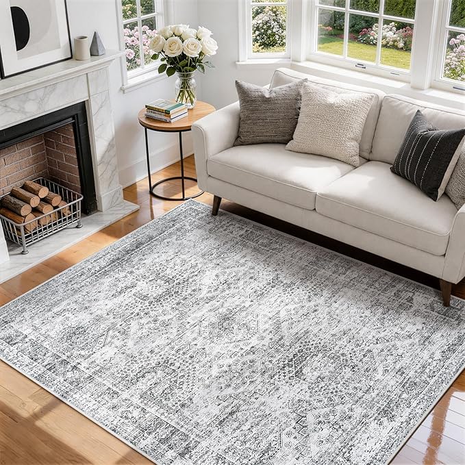 6x9 Area Rugs for Living Room Rug Washable: Abstract Rug for Dining Room Bedroom Carpet Non Slip 6 by 9 Indoor Modern Nursery Home Office Grey