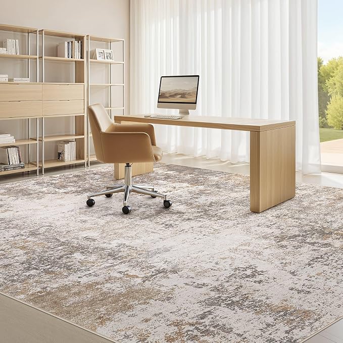 Area Rugs 5x7 Living Room: Washable Large Abstract Modern Neutral Soft Rug Stain Resistant Non-Slip Backing Carpet for Bedroom Dining Room Indoor Nursery Dorm Home Office Decor - Brown Grey