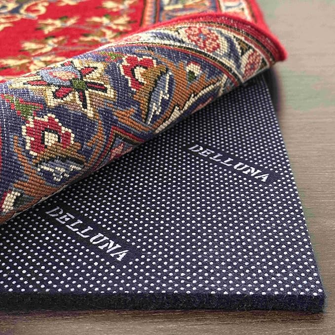 DELLUNA Non-Slip Area Rug Pad 1/4" Thick Double Side Rubber + Felt, 7'x10' Premium Deluxe Cushioned- Safe for All Floors, Adds Comfort and Protection, Ultra Strong Grip, Stop Rug from Moving.