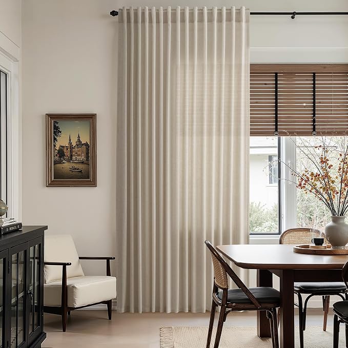 Nanspring 102 Inch Long Curtains for Living Room Cobblestone Linen Blend Light Filtering Semi Sheer Curtain Back Tab Modern Farmhouse Decor Floor to Ceiling Drapes for Bedroom 52x102, 2 Panels
