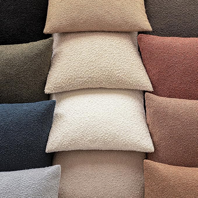Foindtower Set of 2, Decorative Textured Boucle Throw Pillow Covers Accent Solid Pillow Cases Neutral Cozy Couch Cushion Case for Chair Sofa Bedroom Living Room Home Decor 24x24 Inch Light Khaki Tan