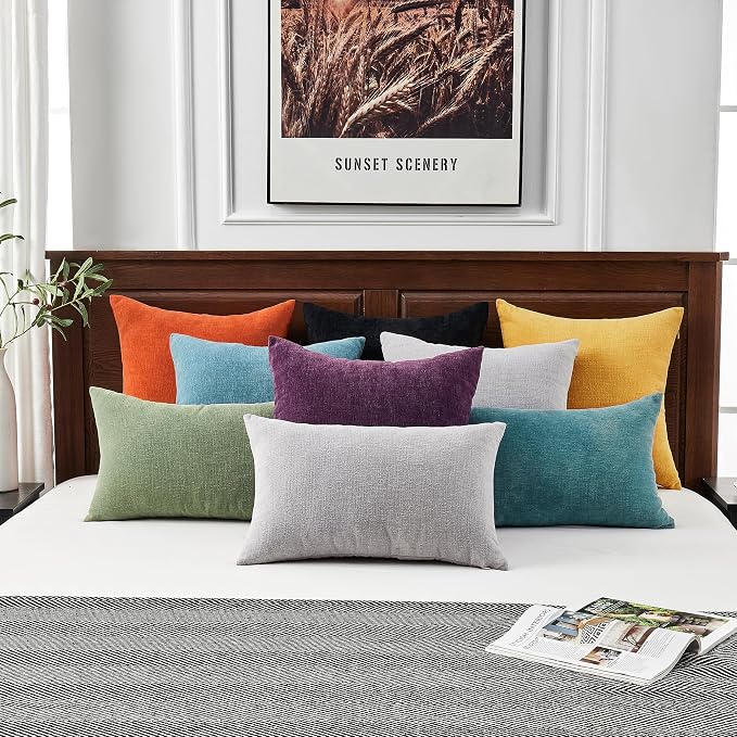GAWAMAY Decorative Square Throw Pillow Covers 20x20 Inch Set of 2, Super Soft Chenille Pillows Farmhouse Fall Pillowcase for Living Room Bedroom Sofa Couch Cushion Cover Burnt Orange 50x50cm/20x20