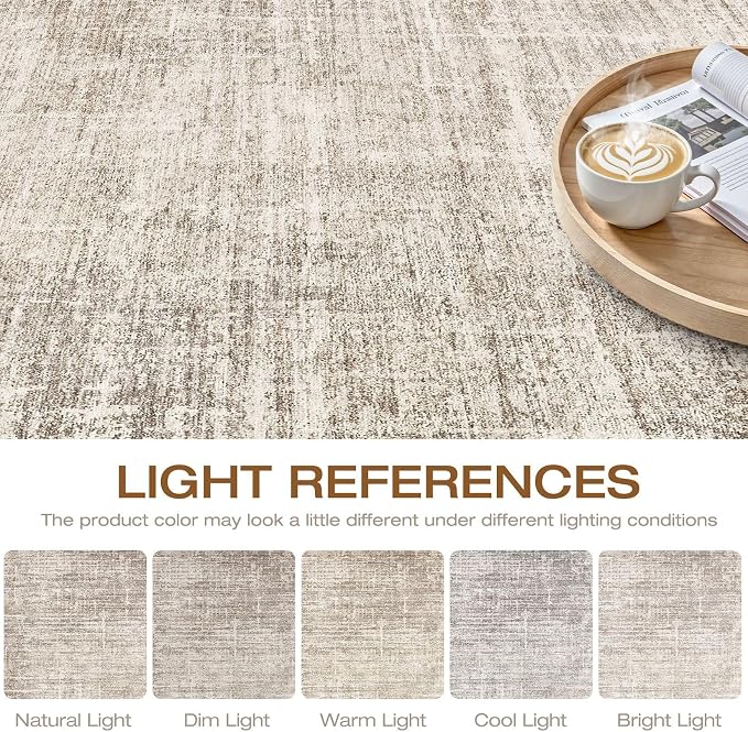 12x15 Area Rug Living Room: Washable Large Neutral Brown Rugs Abstract Soft Modern Stain Resistant Indoor Floor Non-Slip Carpet for Bedroom Nursery Kids Office Playroom Dining Room Under Table Home