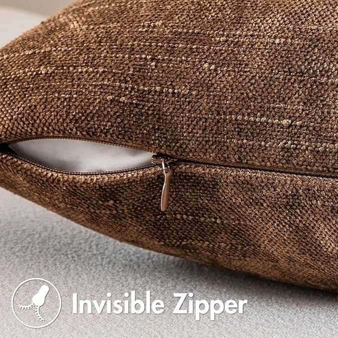 MIULEE Pack of 2 Decorative Throw Pillow Covers Soft Chenille Throw Pillows Solid Neutral Farmhouse Textured Cushion Covers for Couch Sofa Bedroom Living Room 20x20 Inch,Honey Brown