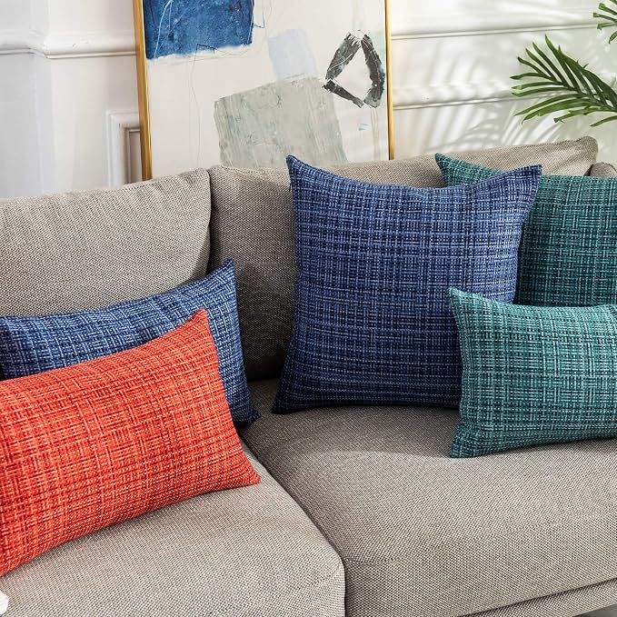 Kevin Textile Outdoor Waterproof Throw Pillow Covers Water Resistant Decorative Square Cushion Covers Pillowcase Shell for Patio Couch Tent Park Pack of 2 (12 x 20 Navy Blue)