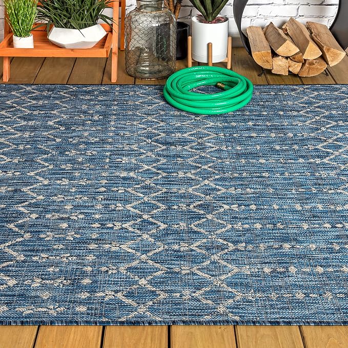 JONATHAN Y Moroccan Geometric Indoor Outdoor Area Rug 5X8 Navy/Light Gray, Ourika Textured Weave for Backyard, Patio, Porch, Easy-Cleaning, High Traffic, Pet-Friendly, Non-Shedding (SMB108B-5)