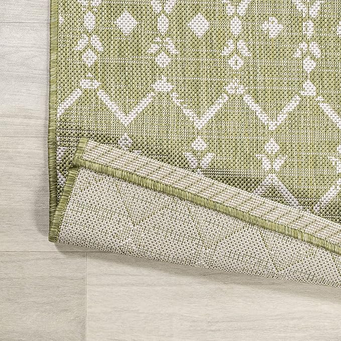 JONATHAN Y Moroccan Geometric Indoor Outdoor Round Area Rug 5 Ft Light Green/Cream, Ourika Textured Weave for Backyard, Patio, Porch, Easy-Cleaning, Pet-Friendly, Non-Shedding (SMB108N-5R)