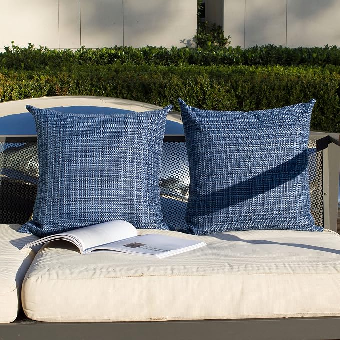 Kevin Textile Pack of 2 Decorative Outdoor Waterproof Pillow Covers Garden Cushion Sham Throw Pillowcase Shell for Patio Tent Couch 24x24 Inch Navy Blue