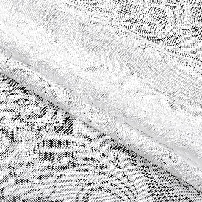 Bujasso White Lace Sheer Curtains 90 inch Vintage Floral Sheer Window Curtain Panels for Living Room Bedroom Light Filtering White Drapes Window Treatment Sets Grommet Top 2 Panels 54" Wx90 L