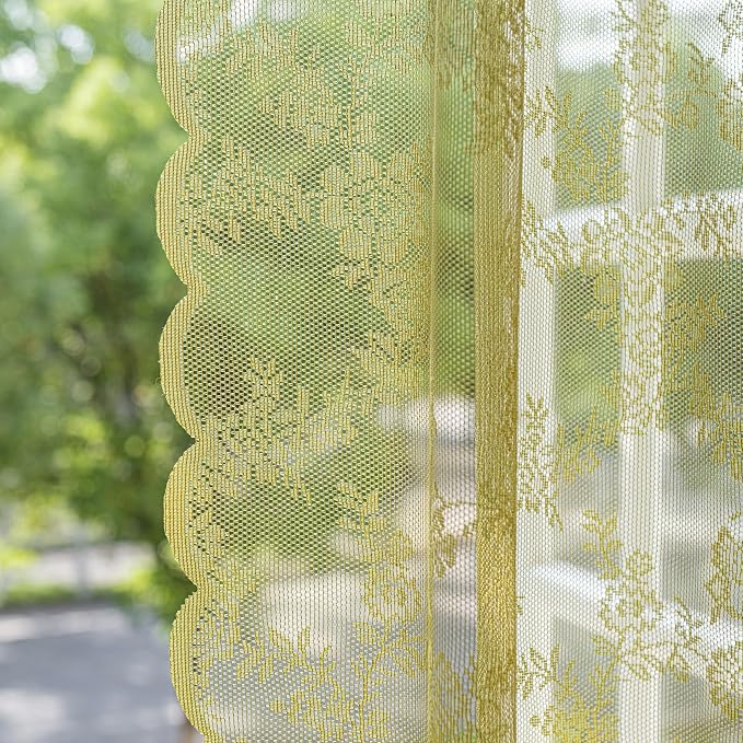 Sutuo Home Sage Green Lace Curtains 84 Inches Long for Bedroom Living Room 2 Panels Set, Boho Sheer Floral Embroidery Ruffled French Vintage Window Treatment Pair Doorway Decor Rod Pocket, W57 x L84