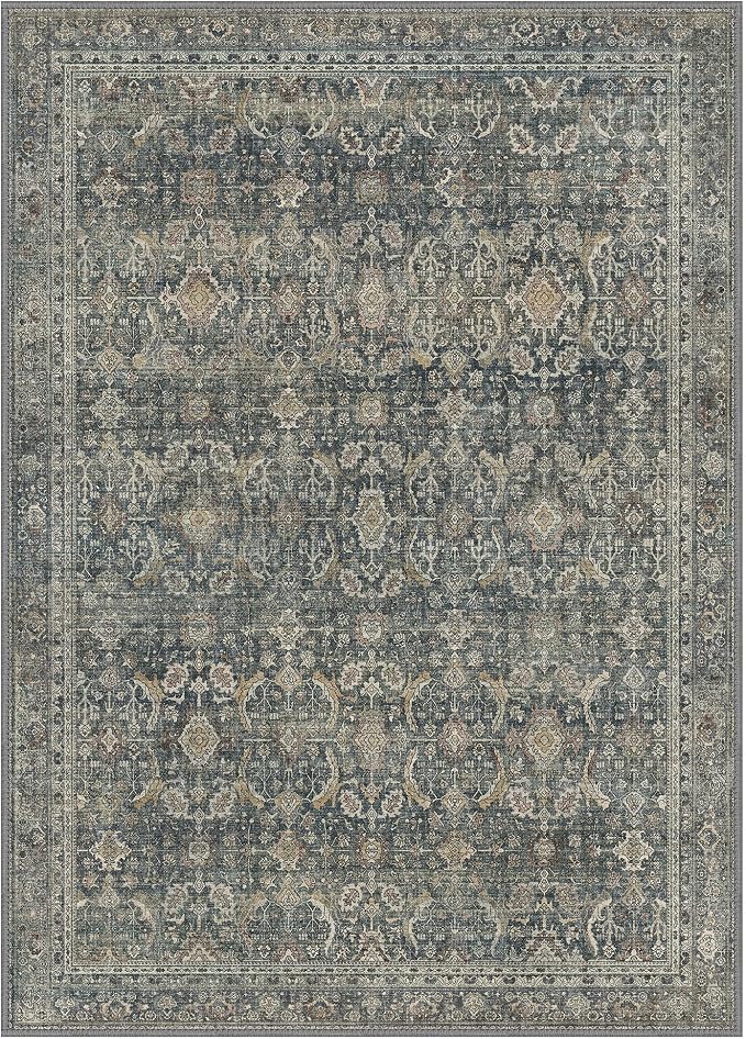 GENIMO 6x9 Area Rugs for Living Room, Machine Washable Non Slip Vintage Rugs, Low Pile Lightweight Chenille Print Rug for Bedroom, Dining Room, Home Office, Deep