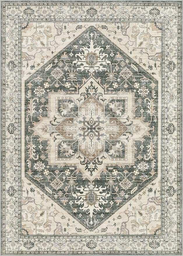 9x12 Area Rugs for Living Room - Large Carpet Ultra Thin Soft Washable Oriental Vintage Floral Distressed Rug Big Indoor Carpets for Bedroom Nursery Dorm Home Decor Aesthetic - Vintage Green