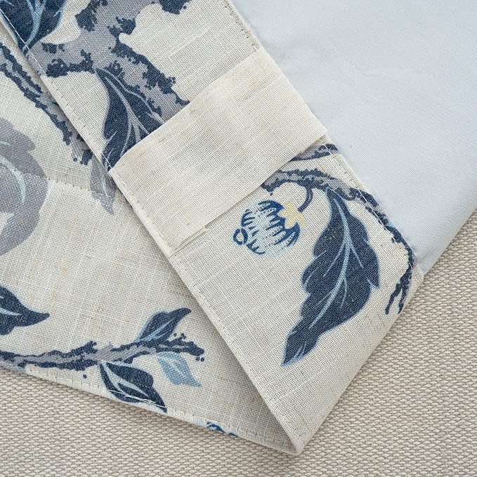DriftAway Ada Floral Botanical Print Flower Leaf Lined Thermal Insulated Room Darkening Blackout Tie Up Window Curtains 2 Layers Each 45 Inch by 63 Inch Navy