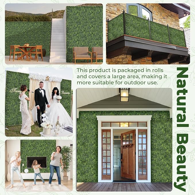 Artificial 60x120 in (50 Sqft) Boxwood Grass Wall Backdrop Roll | UV-Anti Greenery Faux Ivy Hedge Leaf Panels, Privacy Screen, Indoor/Outdoor Green Wall Decor, Patio/Garden Fence Covering