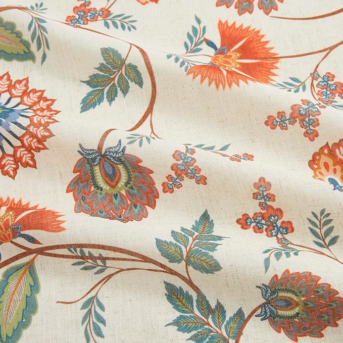 Vision Home Pinch Pleat Linen Light Filtering Curtains Panels, Vintage Botanical Floral Jacobean Print Window Drapes with Microfiber Liner & Back Tab Hooks for Living Room Bedroom, 40x90 Inch Set of 2