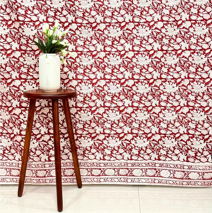 ATOSII 100% Cotton Single Panel Floral Block Print Curtain, Easy Hanging with Rod Pocket & Loop, Living Room, Dining Room, Bedroom Light Filtering Boho Curtains, Set of 1, 60" W X 84" L, Meraki Red