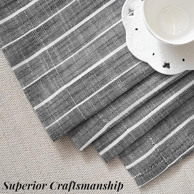 DriftAway Stripe Blackout Linen Curtain Valance Double Layer Farmhouse Country Rustic Hygge Stripe Yarn Dyed Woven Thermal Insulated Rod Pocket Valance W52 x L18 Black