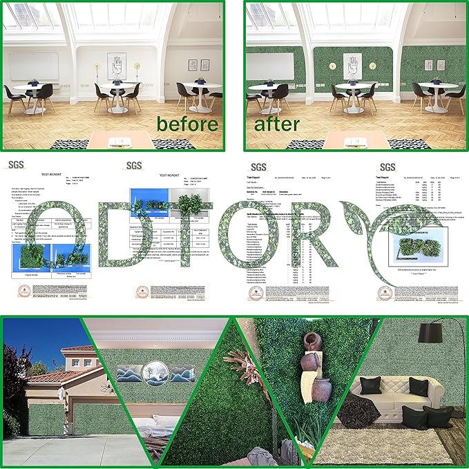 ODTORY Artificial Grass Wall Backdrop Panels, 20X20 in 12P (33.5 sqft) | UV-Anti, Faux Boxwood Hedge Fence, 4-Layer Leaves, Garden/Backyard/Balcony Privacy Screen, Indoor Outdoor Wall Decor