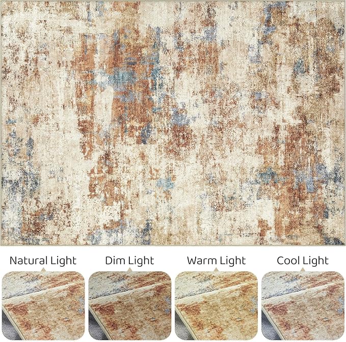 5x8 Area Rug Washable Rug: Large Abstract Modern Soft Stain Resistant Indoor Floor Non-Slip Accent Carpet for Living Room Bedroom Nursery Playroom Dining Room Office Dorm Home House- Blue Orange