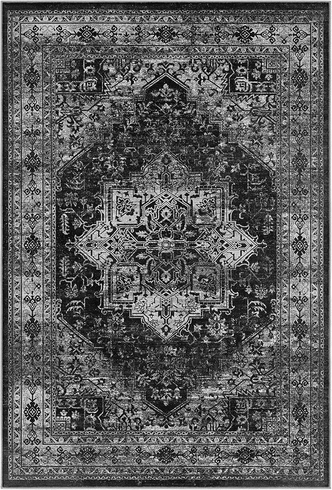 UERMEI 10x14 Area Rug Living Room Rugs - Washable Vintage Soft Large Rug Indoor Floor No Slip Rug Carpet for Bedroom Farmhouse Under Dining Table Home Office Decor - Black