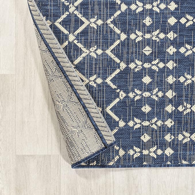 JONATHAN Y Moroccan Geometric Indoor Outdoor Runner Rug 2X10 Navy/Beige, Ourika Textured Weave for Backyard, Patio, Porch, Easy-Cleaning, High Traffic, Pet-Friendly, Non-Shedding (SMB108K-210)