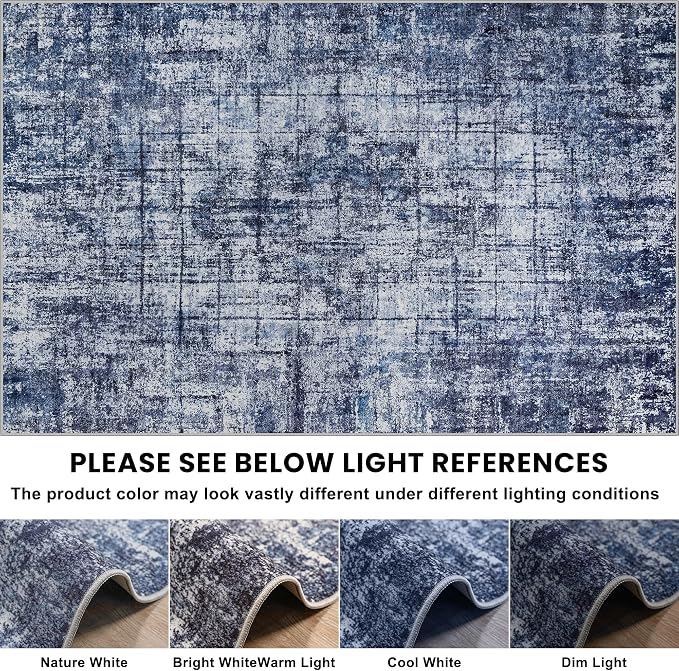 10x14 Area Rugs for Living Room Washable Rug: Anti-Skid Abstract Modern Living Room Rug Soft Thin Carpets Indoor Floor Non-Shedding Carpet for Bedroom Dining Farmhouse Nursery Navy Light Gray