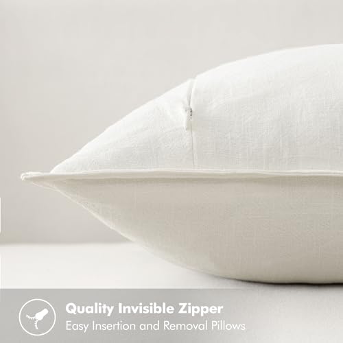 MIULEE Cream Boho Linen Decorative Pillow Covers 18x18 Inch Pack of 4 | Natural Throw Pillow Covers Soft Farmhouse Couch Pillowcases Modern Home Decors for Living Room Bed Sofa
