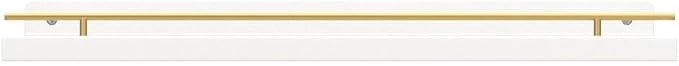 WOPITUES Floating Shelves with Gold Metal Guardrail, Shelves for Wall Decor Set of 3, Wall Shelves for Bedroom, Bathroom, Kitchen, Living Room, Plants, Picture Frames, Art- White and Gold