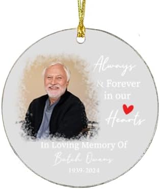 Personalized Memorial Ornament – Custom Photo Christmas Keepsake – in Loving Memory Gift for Loss of Loved One – Always in Our Hearts Ceramic and Acrylic Ornament – Remembrance Gift