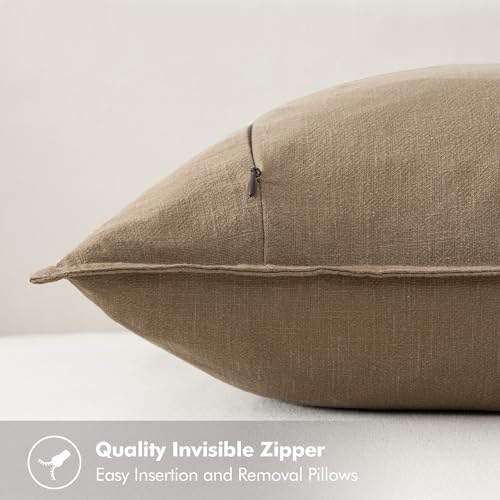 MIULEE Khaki Boho Linen Decorative Pillow Covers 20x20 Inch Pack of 4 | Natural Throw Pillow Covers Soft Farmhouse Couch Pillowcases Modern Home Decors for Living Room Bed Sofa