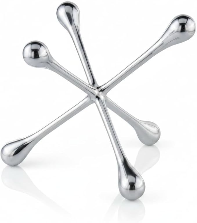 Cantillo Cast Aluminum Jack Sculpture – Modern Decorative Accent for Coffee Table, Bookshelf & Console – Mirror Polished Silver Finish – Contemporary Home Décor – Available in 3 Sizes