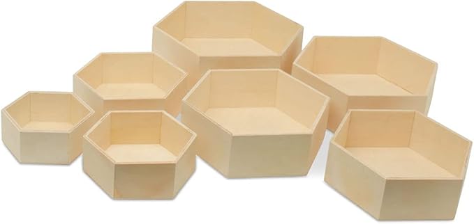Woodpeckers Wooden Hexagon Floating Shelves with Backs, 2 Sets of 7, Unfinished for Crafts and DIY Wall Décor: Modern, Geometric, Rustic, or Honeycomb