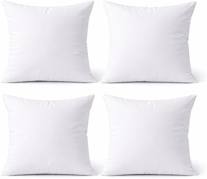 18 x 18 Inch Throw Pillow Inserts, Set of 4, Square Polyester-Filled Pillow Forms for Decorative Covers, White