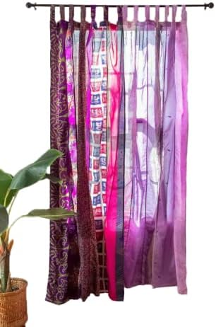 Rajbhoomi Sari Colorful Curtains Light-Filtering – Boho Curtains, Bed Canopy Panel, Tapestry or Window Treatment Purple Color (84 X 43 Inches)