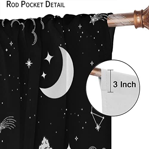 Black White Mushroom Curtains,Mountain with Pine Trees and Lake Landscape Window Drapes,Boho Galaxy Star Print Blackout Window Treatment for Bedroom Living Room College Dorm 55x63in