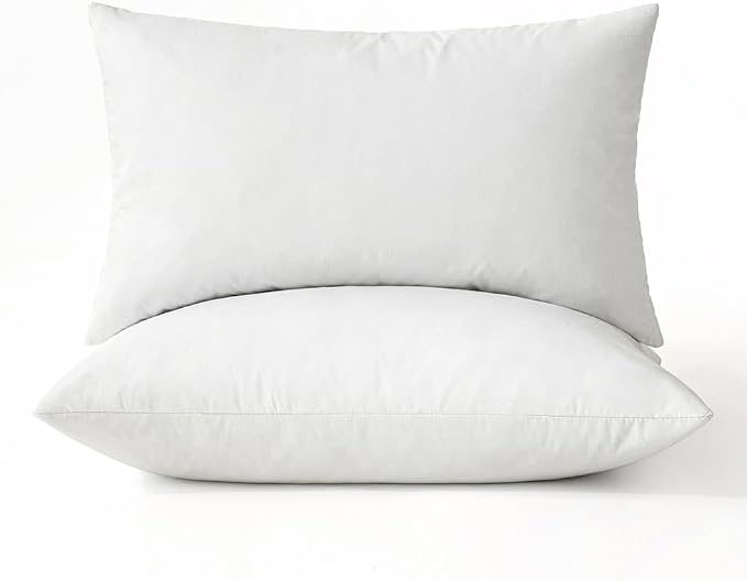 MIULEE 12x20 Pillow Inserts, Set of 2 Down Feather Throw Pillows for Couch Sofa Bed, Decorative Fluffy Throw Pillow Inserts Cotton Fabric,White